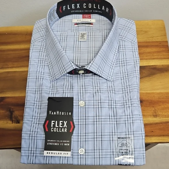 NWT Van Heusen Men's Light Blue Checkered Dress Shirt XXL - Picture 2 of 8